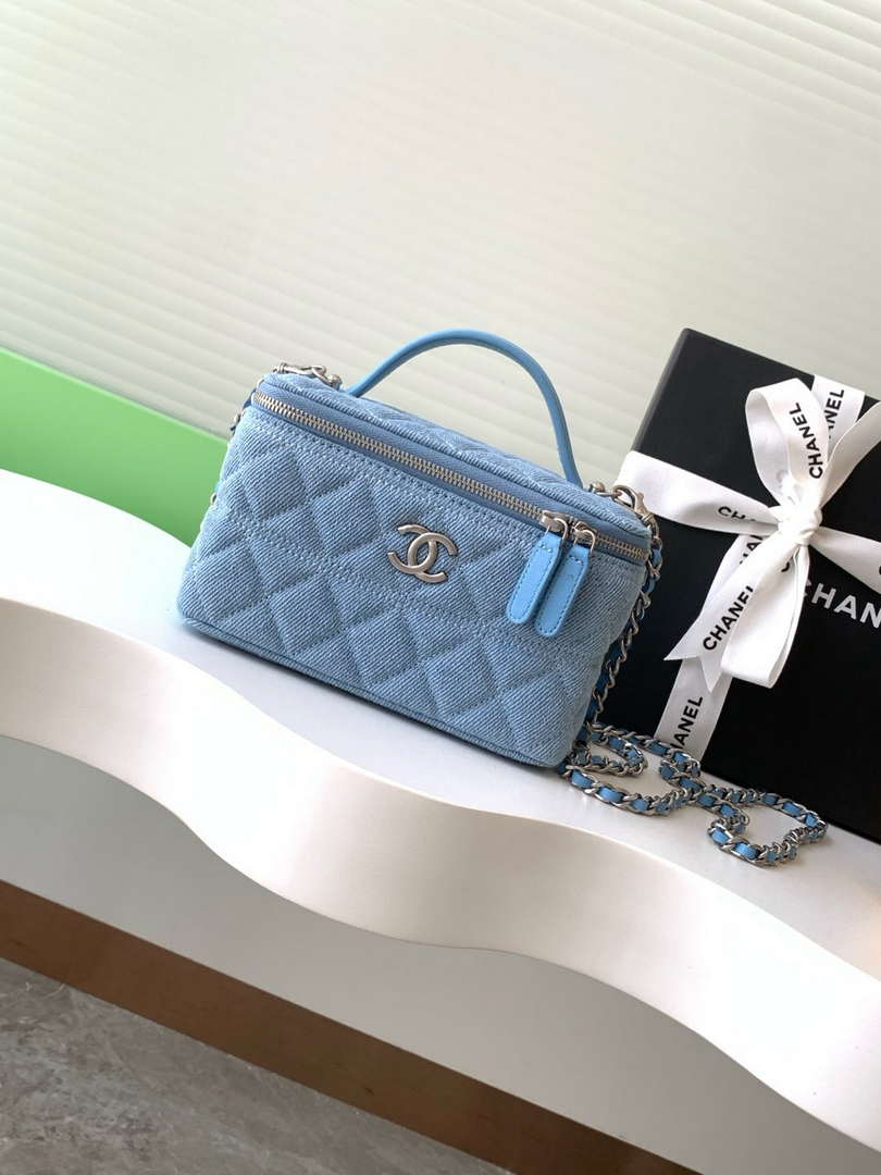 Chanel AP4404 Long Vanity with Chain Denim & Silver-Tone Metal Light Blue - Default Title - View 1
