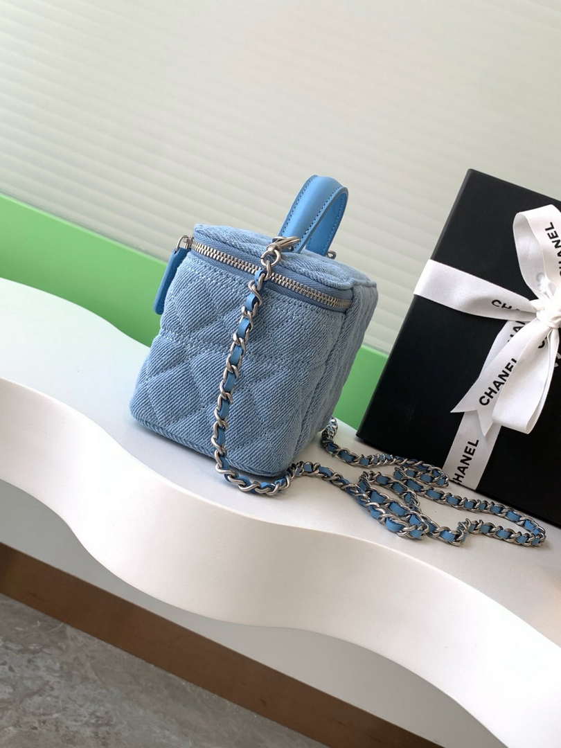 Chanel AP4404 Long Vanity with Chain Denim & Silver-Tone Metal Light Blue