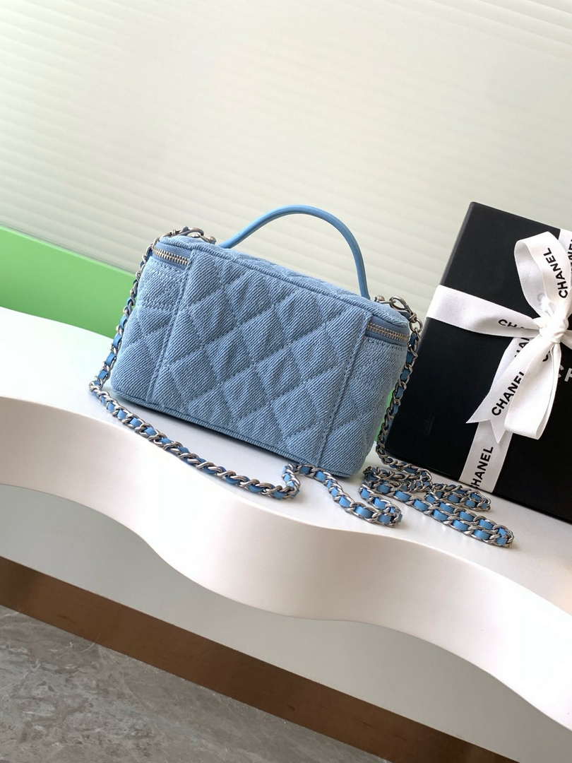 Chanel AP4404 Long Vanity with Chain Denim & Silver-Tone Metal Light Blue