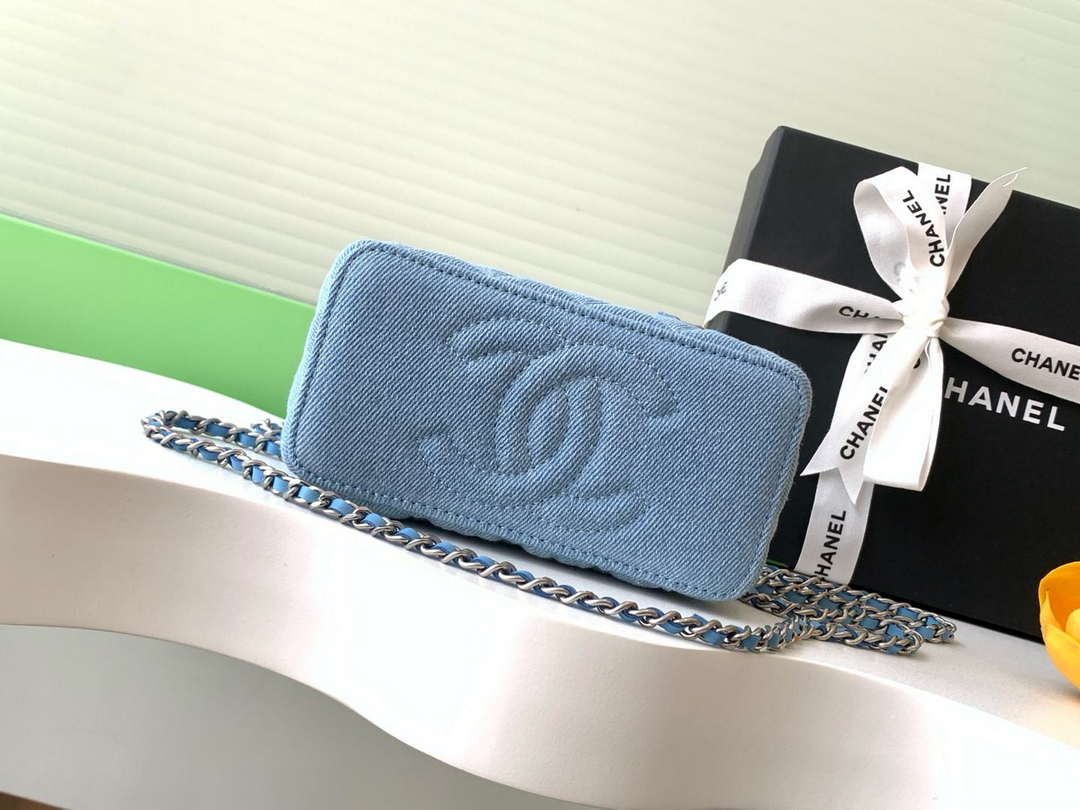 Chanel AP4404 Long Vanity with Chain Denim & Silver-Tone Metal Light Blue