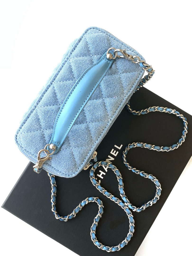 Chanel AP4404 Long Vanity with Chain Denim & Silver-Tone Metal Light Blue