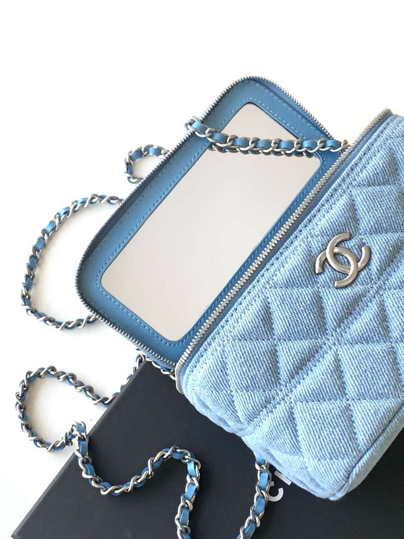 Chanel AP4404 Long Vanity with Chain Denim & Silver-Tone Metal Light Blue