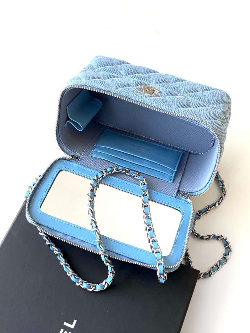 Chanel AP4404 Long Vanity with Chain Denim & Silver-Tone Metal Light Blue