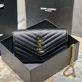 YSL 377828 Classic Cassandre chain wallet in grain de Poudre leather black gold - Default Title - View 1