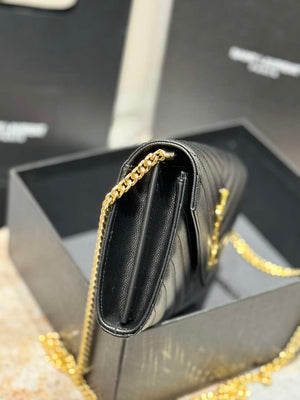 YSL 377828 Classic Cassandre chain wallet in grain de Poudre leather black gold - Default Title - View 4