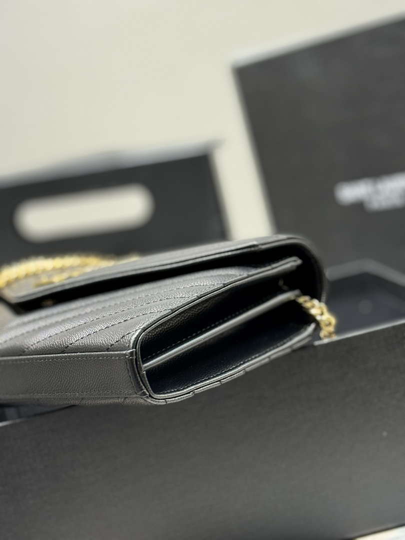 YSL 377828 Classic Cassandre chain wallet in grain de Poudre leather black gold - Default Title - View 6