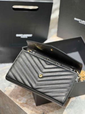 YSL 377828 Classic Cassandre chain wallet in grain de Poudre leather black gold - Default Title - View 7