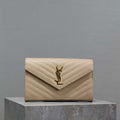 YSL 377828 Classic Cassandre chain wallet in grain de Poudre leather Apricot - Default Title - View 1