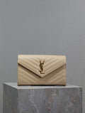 YSL 377828 Classic Cassandre chain wallet in grain de Poudre leather Apricot
