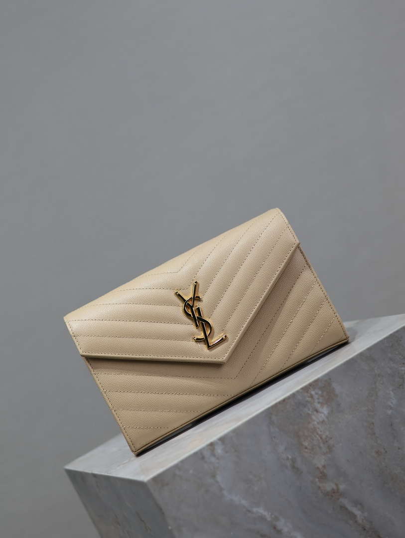 YSL 377828 Classic Cassandre chain wallet in grain de Poudre leather Apricot - Default Title - View 2