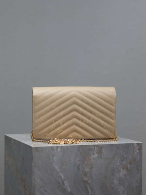YSL 377828 Classic Cassandre chain wallet in grain de Poudre leather Apricot - Default Title - View 5