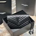 YSL 377828 Classic Cassandre chain wallet in grain de Poudre leather black Hareware - Default Title - View 1