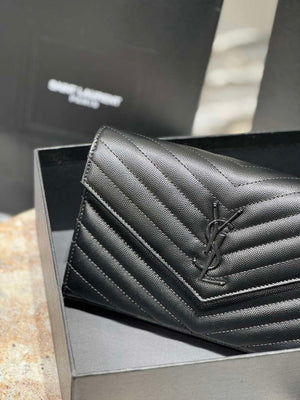 YSL 377828 Classic Cassandre chain wallet in grain de Poudre leather black Hareware - Default Title - View 2