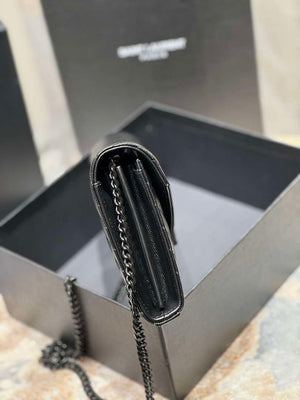 YSL 377828 Classic Cassandre chain wallet in grain de Poudre leather black Hareware - Default Title - View 4