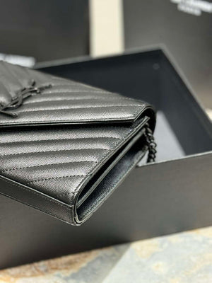 YSL 377828 Classic Cassandre chain wallet in grain de Poudre leather black Hareware - Default Title - View 7