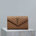 YSL 377828 Classic Cassandre chain wallet in grain de Poudre leather Brown - Default Title - View 1
