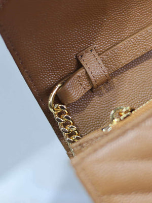 YSL 377828 Classic Cassandre chain wallet in grain de Poudre leather Brown - Default Title - View 9