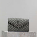 YSL 377828 Classic Cassandre chain wallet in grain de Poudre leather Gray Silver - Default Title - View 1