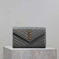 YSL 377828 Classic Cassandre chain wallet in grain de Poudre leather Gray Gold - Default Title - View 1