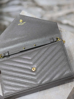 YSL 377828 Classic Cassandre chain wallet in grain de Poudre leather Gray Gold - Default Title - View 7
