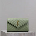 YSL 377828 Classic Cassandre chain wallet in grain de Poudre leather Green - Default Title - View 1