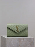 YSL 377828 Classic Cassandre chain wallet in grain de Poudre leather Green