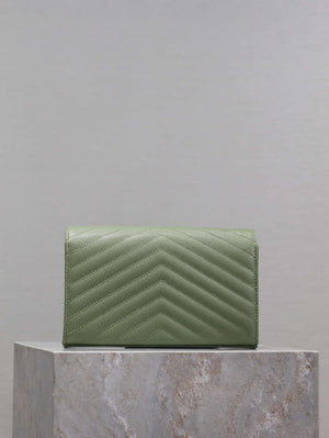 YSL 377828 Classic Cassandre chain wallet in grain de Poudre leather Green - Default Title - View 5