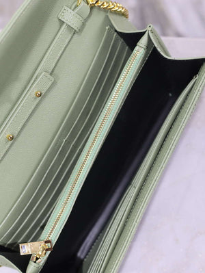 YSL 377828 Classic Cassandre chain wallet in grain de Poudre leather Green - Default Title - View 8