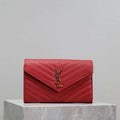 YSL 377828 Classic Cassandre chain wallet in grain de Poudre leather Red - Default Title - View 1