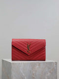 YSL 377828 Classic Cassandre chain wallet in grain de Poudre leather Red