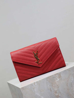 YSL 377828 Classic Cassandre chain wallet in grain de Poudre leather Red - Default Title - View 2