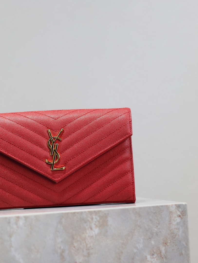 YSL 377828 Classic Cassandre chain wallet in grain de Poudre leather Red - Default Title - View 4
