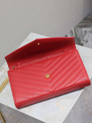 YSL 377828 Classic Cassandre chain wallet in grain de Poudre leather Red - Default Title - View 7