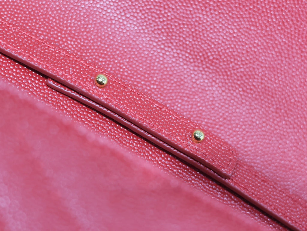 YSL 377828 Classic Cassandre chain wallet in grain de Poudre leather Red