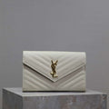 YSL 377828 Classic Cassandre chain wallet in grain de Poudre leather White Gold - Default Title - View 1