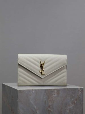 YSL 377828 Classic Cassandre chain wallet in grain de Poudre leather White Gold - Default Title - View 1