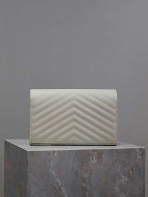 YSL 377828 Classic Cassandre chain wallet in grain de Poudre leather White Gold - Default Title - View 5