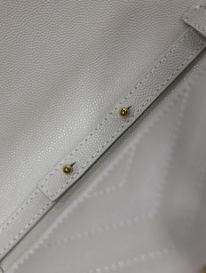 YSL 377828 Classic Cassandre chain wallet in grain de Poudre leather White Gold