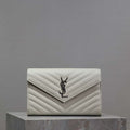 YSL 377828 Classic Cassandre chain wallet in grain de Poudre leather White Silver - Default Title - View 1