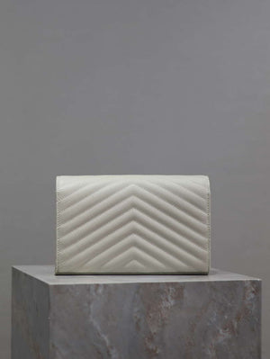 YSL 377828 Classic Cassandre chain wallet in grain de Poudre leather White Silver - Default Title - View 5