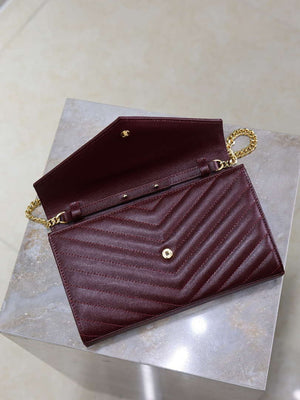 YSL 377828 Classic Cassandre chain wallet in grain de Poudre leather Wine Red - Default Title - View 8