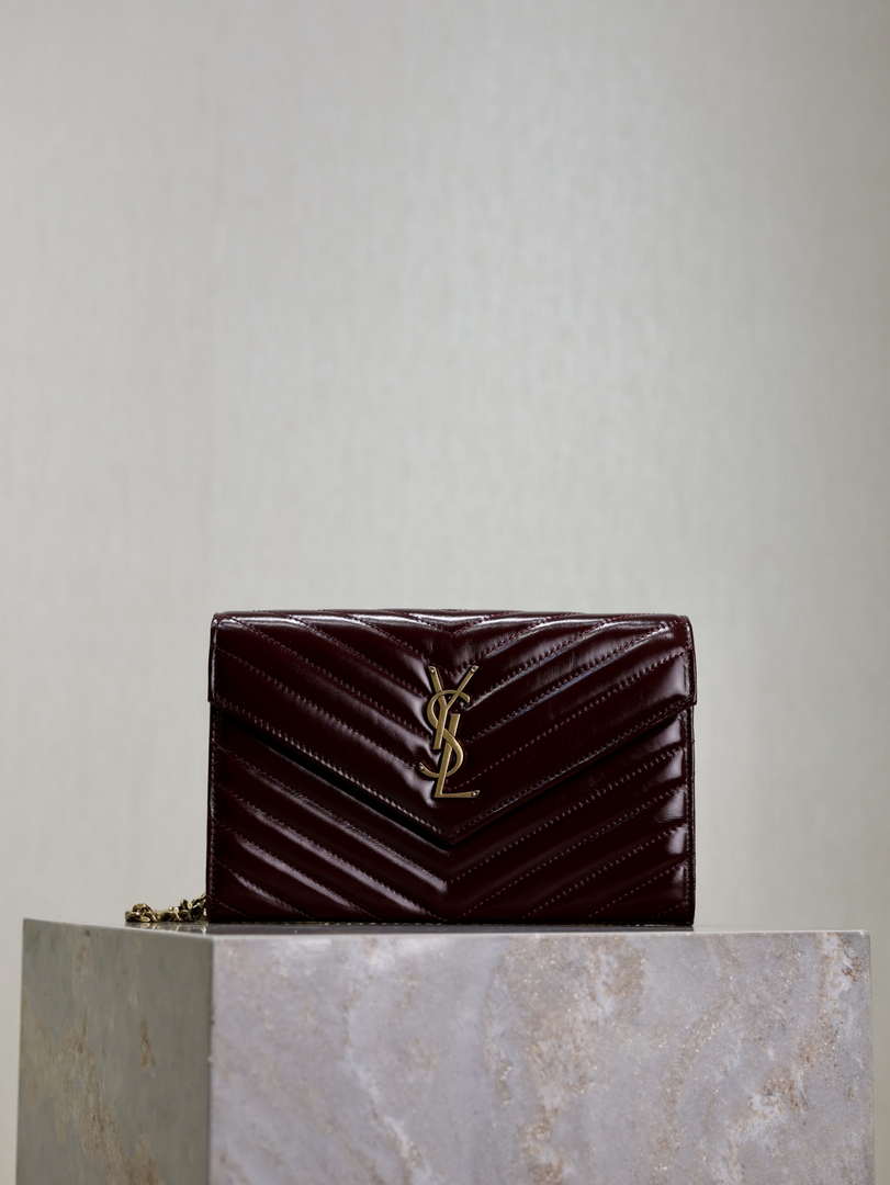 YSL 377828 Classic Cassandre chain wallet in Wax leather Wine Red