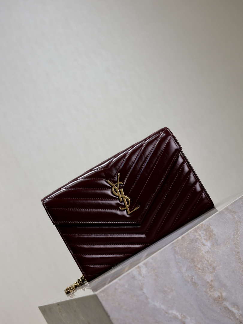 YSL 377828 Classic Cassandre chain wallet in Wax leather Wine Red
