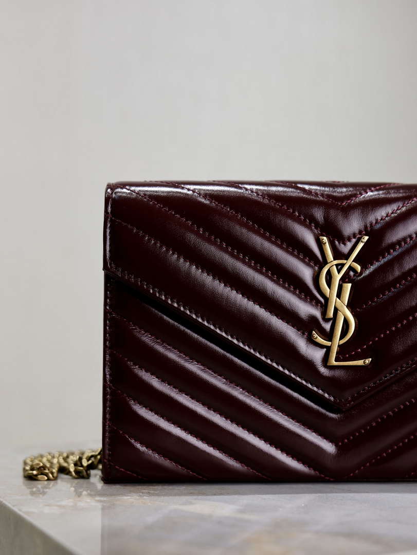 YSL 377828 Classic Cassandre chain wallet in Wax leather Wine Red