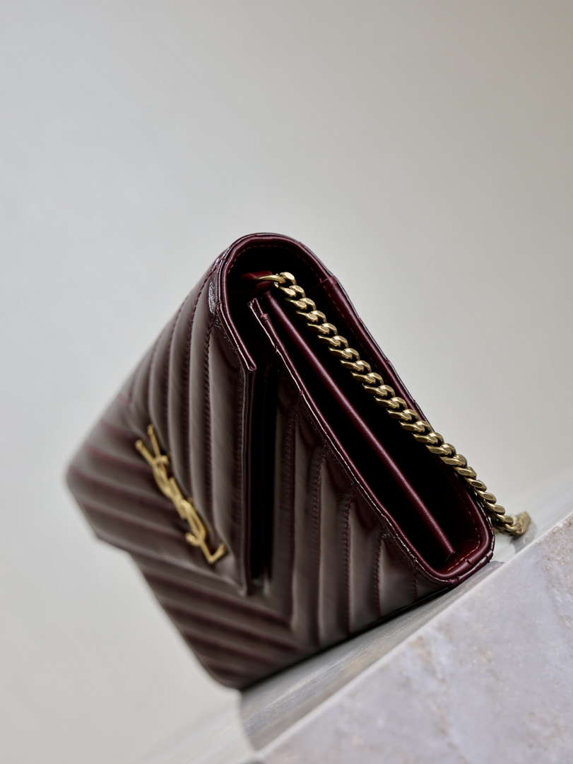 YSL 377828 Classic Cassandre chain wallet in Wax leather Wine Red