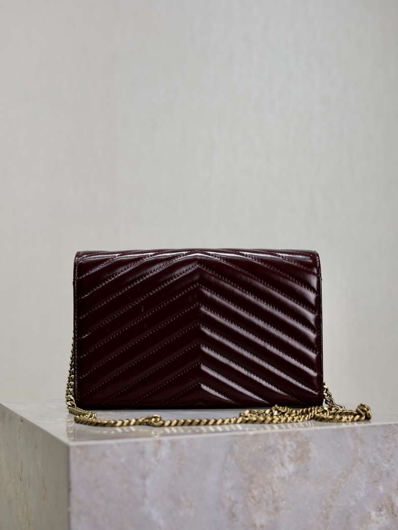 YSL 377828 Classic Cassandre chain wallet in Wax leather Wine Red