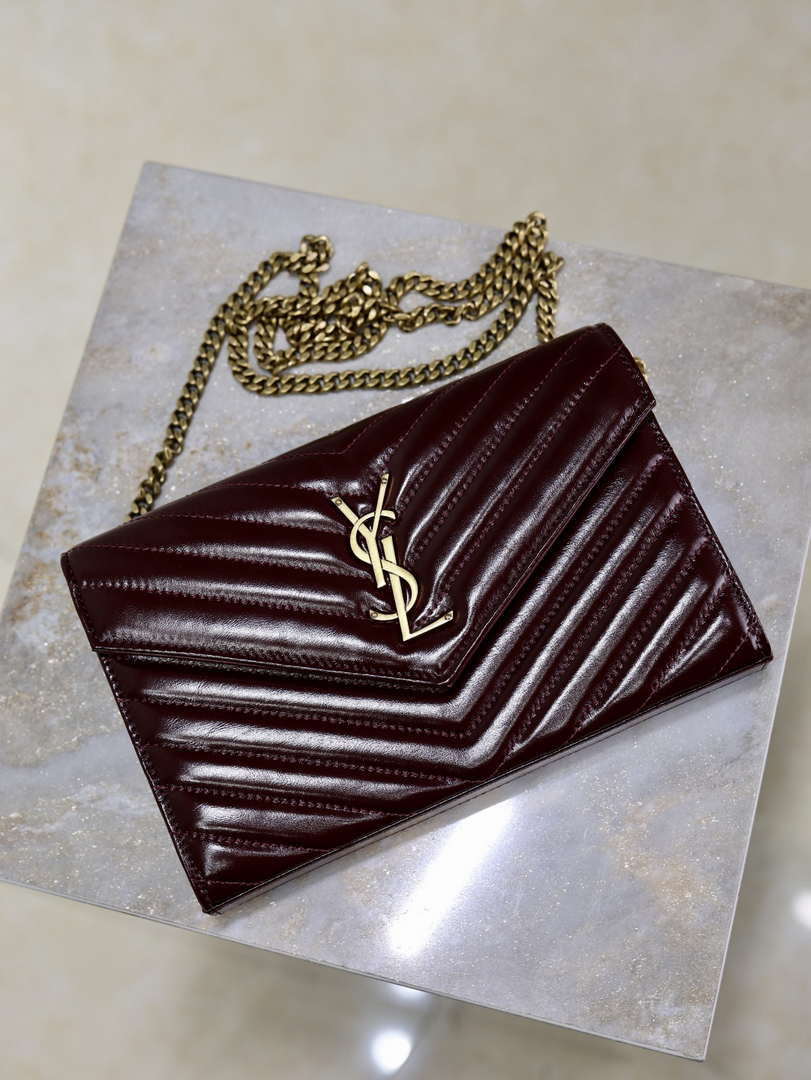 YSL 377828 Classic Cassandre chain wallet in Wax leather Wine Red