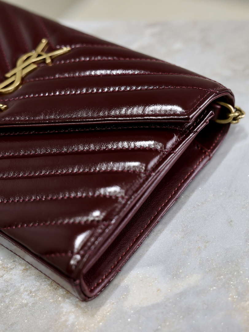 YSL 377828 Classic Cassandre chain wallet in Wax leather Wine Red
