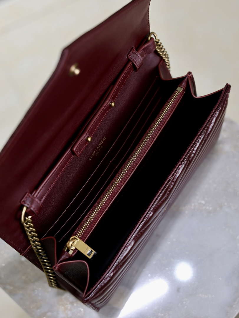 YSL 377828 Classic Cassandre chain wallet in Wax leather Wine Red