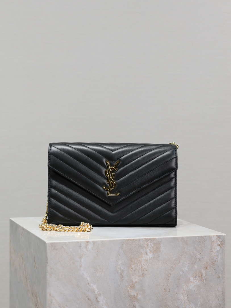 YSL 377828 Classic Cassandre chain wallet in Lambskin Black - Default Title - View 1